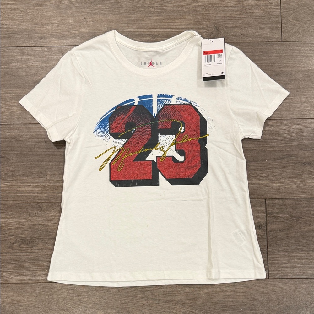 Jordan White Tee with Red and Blue 23 Graphic
